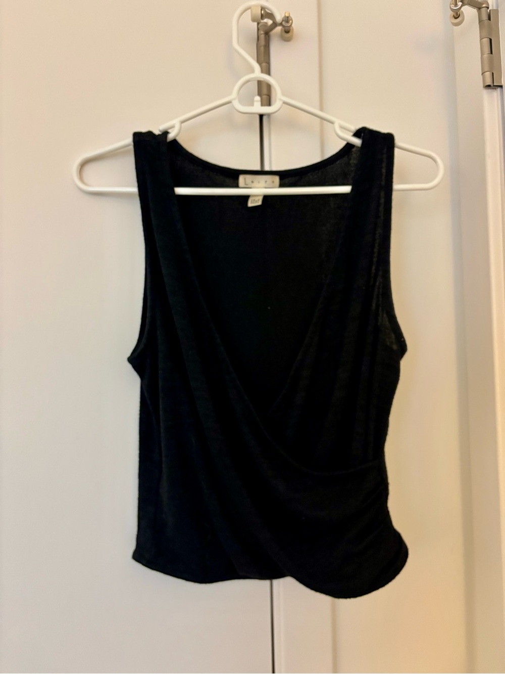 Black Faux Wrap Sleeveless Top